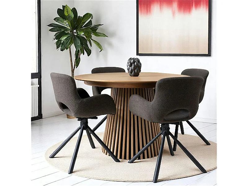Table ronde extensible en chêne clair avec piètement baguette (3 rallonges incluses) ø120 cm /160 cm / 200 cm / 240 cm AMSTERDAM