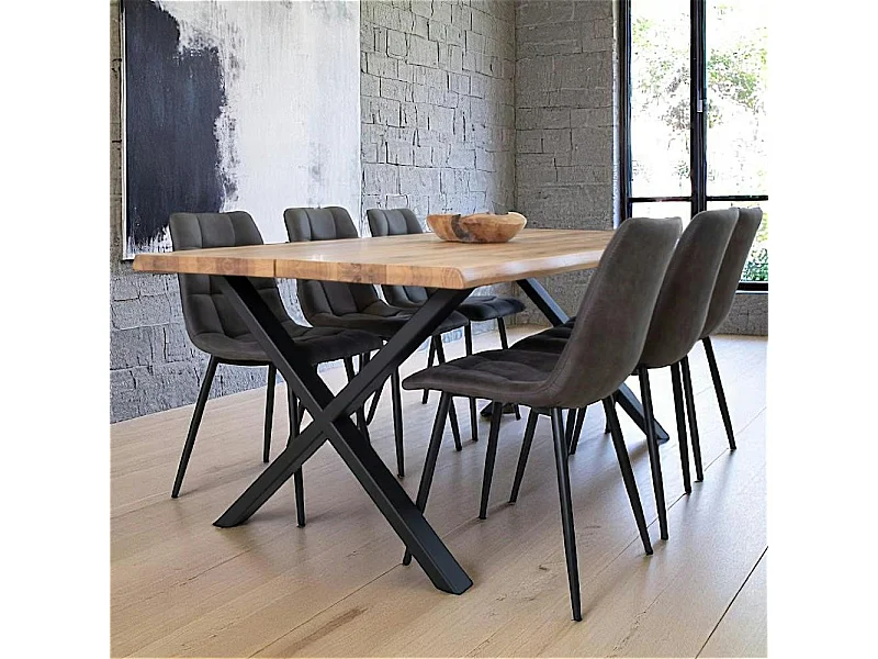 Table à rallonge en bois de chêne clair avec bordures naturelles 200 cm SAVONE