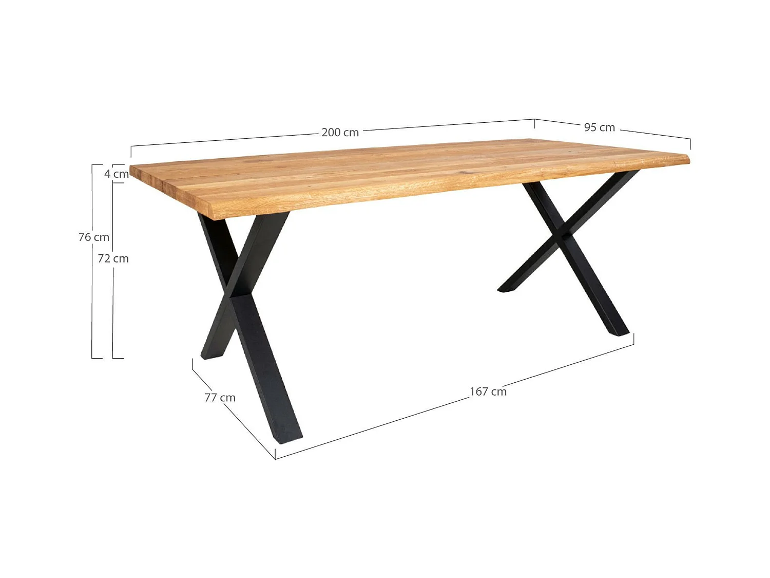 Table à rallonge en bois de chêne clair avec bordures naturelles 200 cm SAVONE