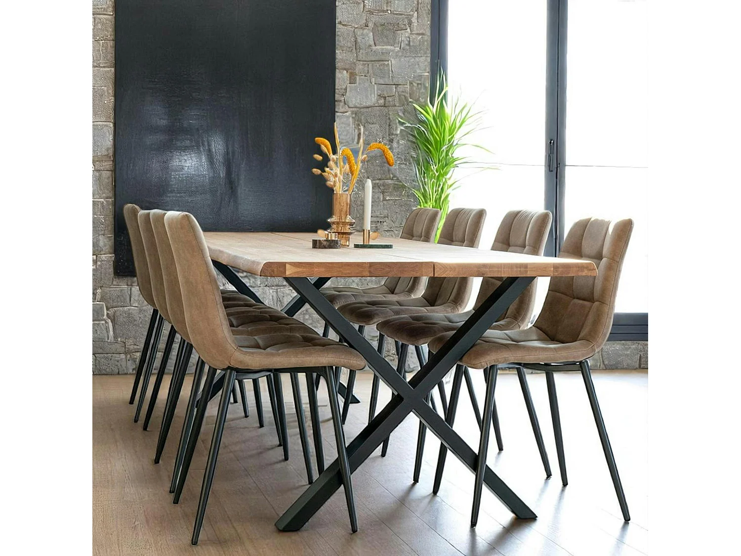 Table à rallonge en bois de chêne clair avec bordures naturelles 240 cm SAVONE