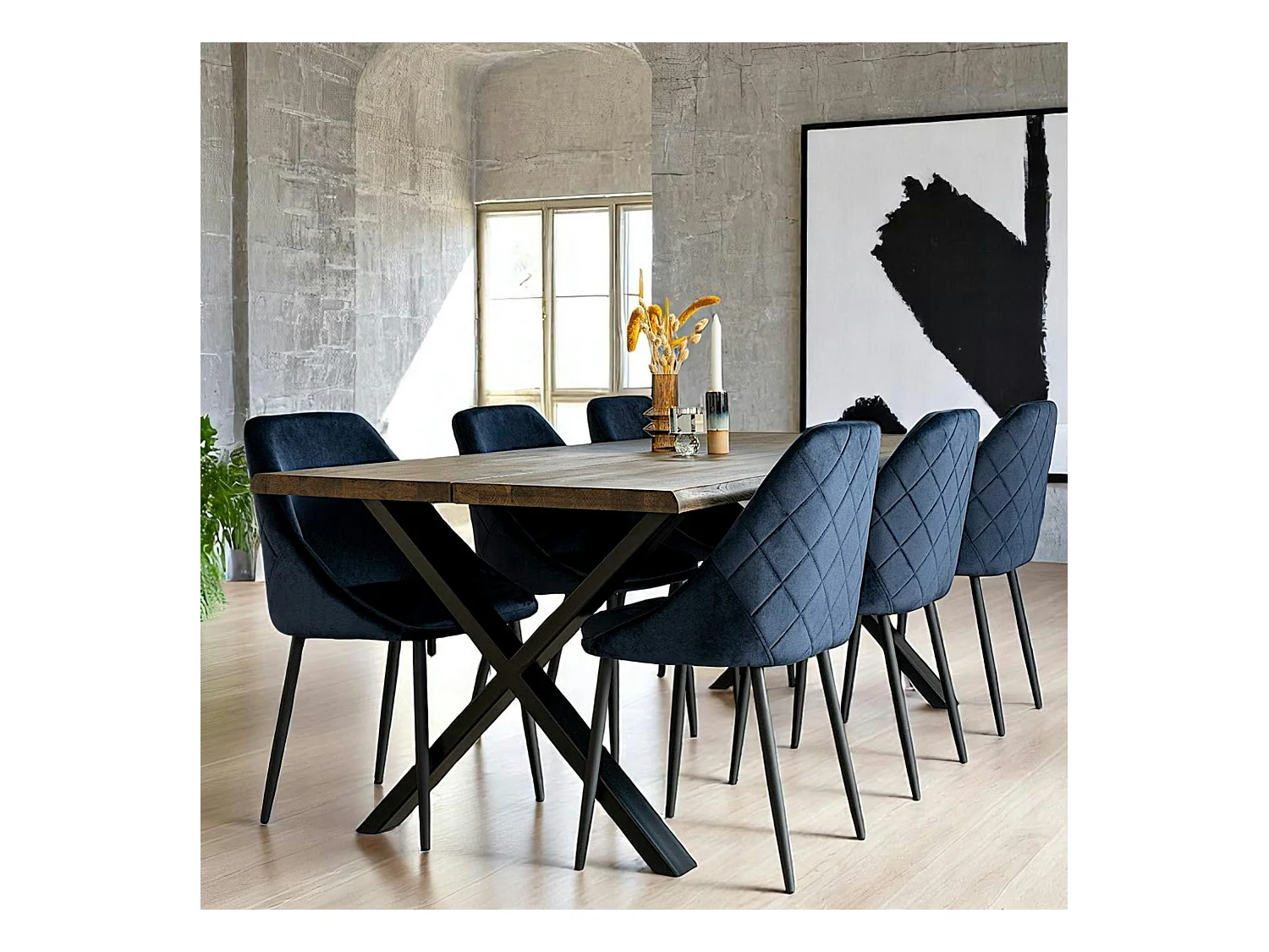 Table à rallonge en bois de chêne fumé avec bordures naturelles 200 cm SAVONE