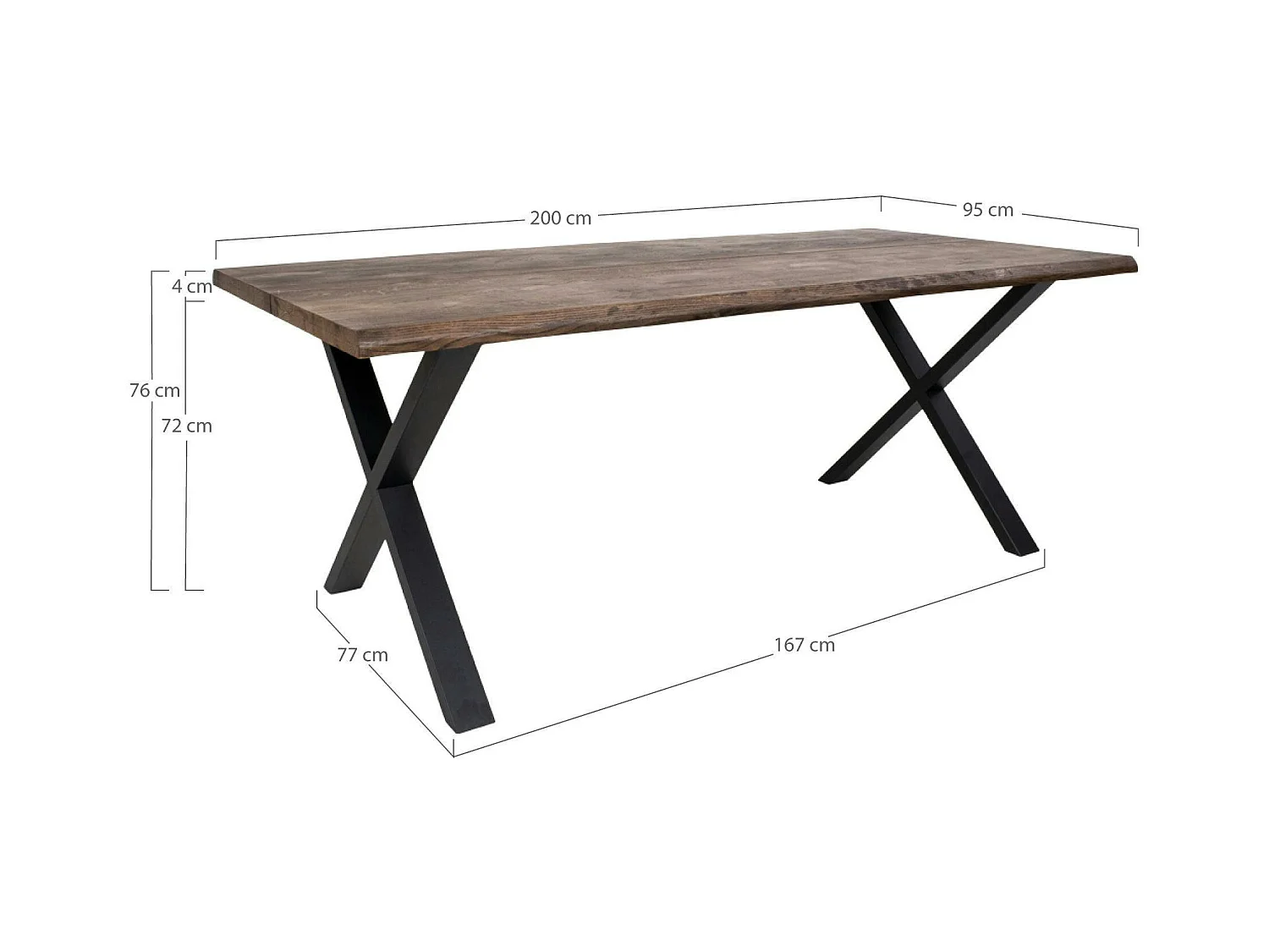 Table à rallonge en bois de chêne fumé avec bordures naturelles 200 cm SAVONE