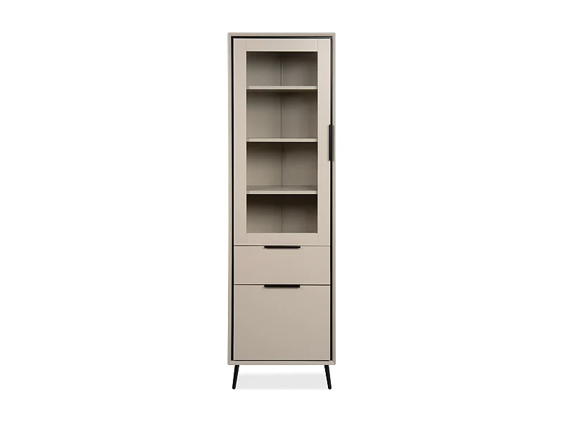 Hoog dressoir met 1 glazen deur, 1 deur en 1 lade, cappuccino en zwart, 60 cm – ARONA