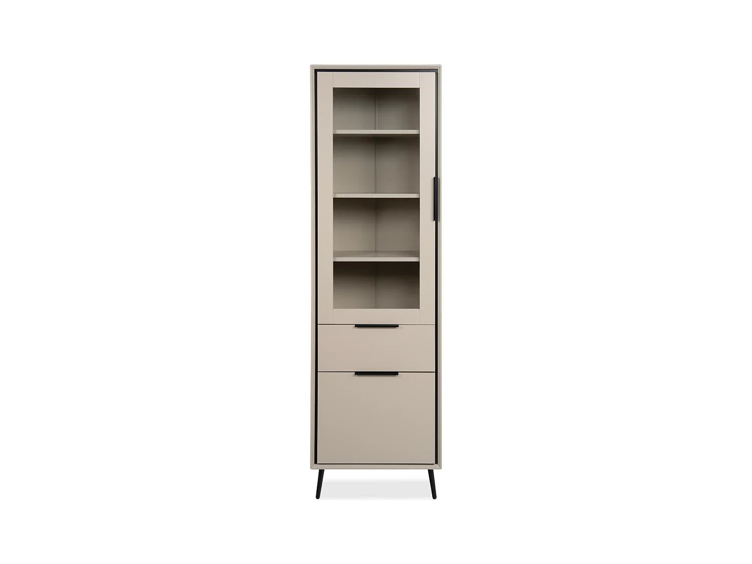 Hoog dressoir met 1 glazen deur, 1 deur en 1 lade, cappuccino en zwart, 60 cm – ARONA