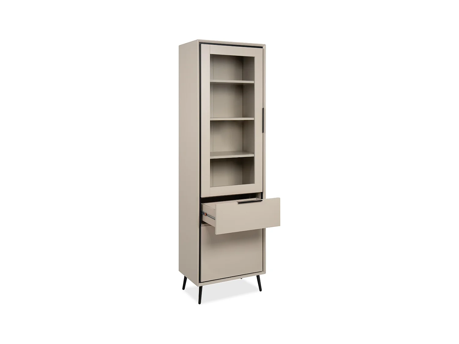Hoog dressoir met 1 glazen deur, 1 deur en 1 lade, cappuccino en zwart, 60 cm – ARONA