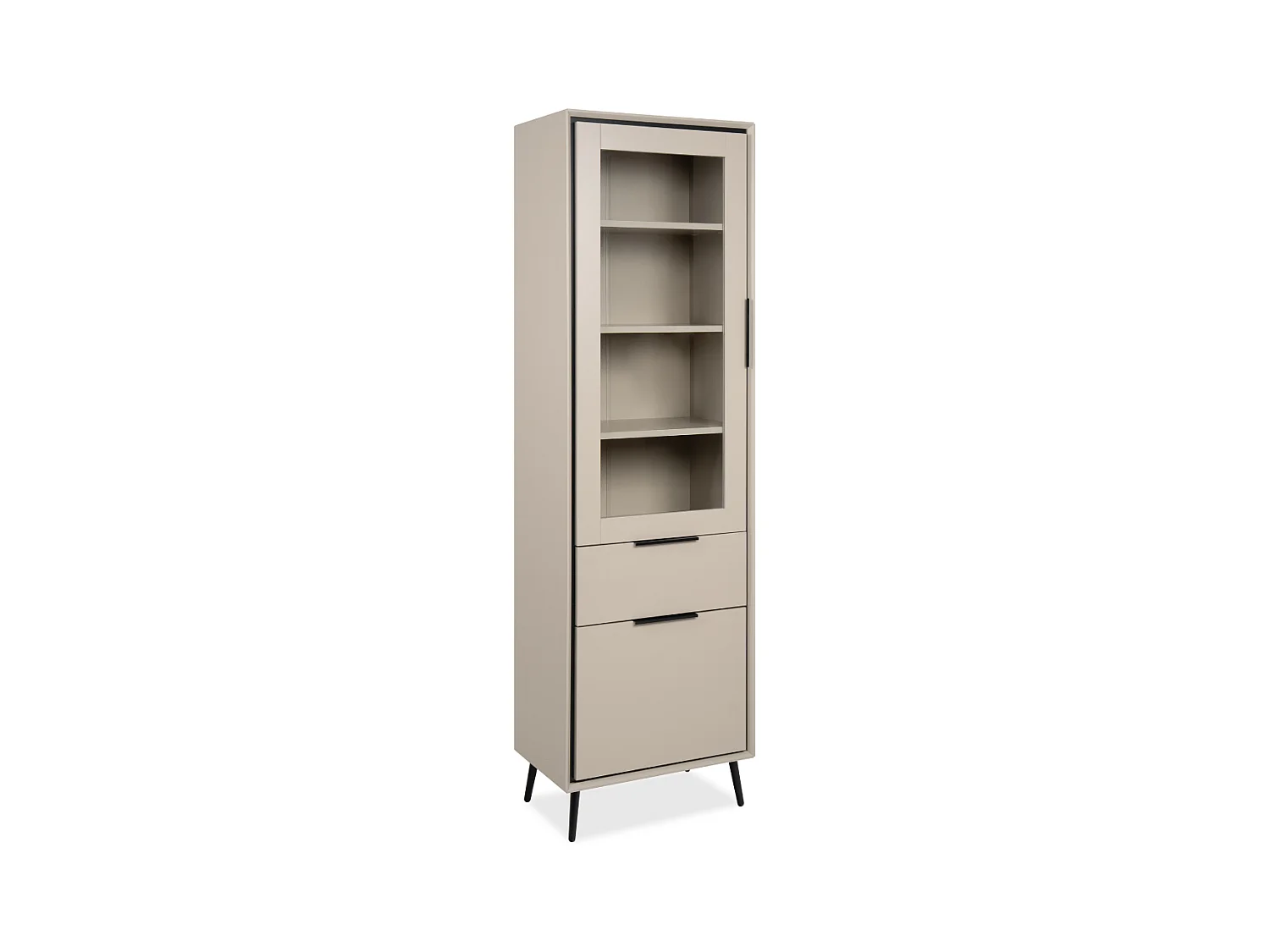 Hoog dressoir met 1 glazen deur, 1 deur en 1 lade, cappuccino en zwart, 60 cm – ARONA
