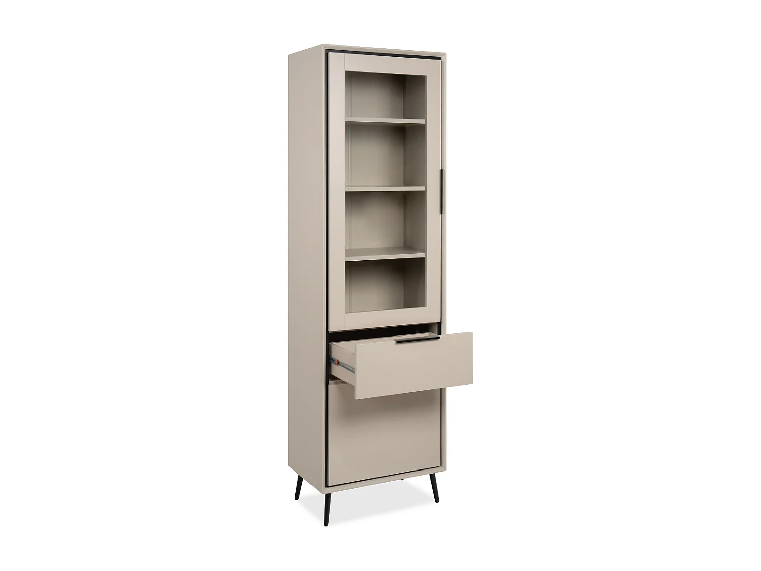 Buffet haut 1 porte vitrée, 1 porte et 1 tiroir cappucino et noir L60cm - ARONA