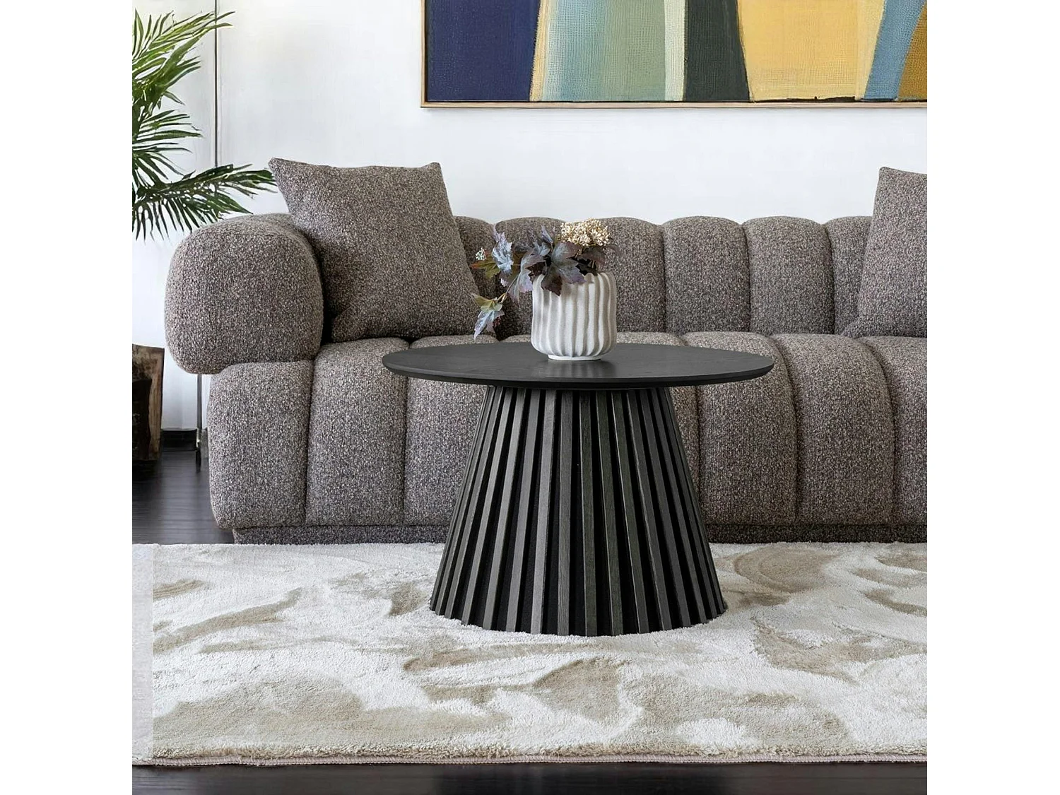 Table basse ronde en chêne noir avec piètement baguette ø70 cm AMSTERDAM