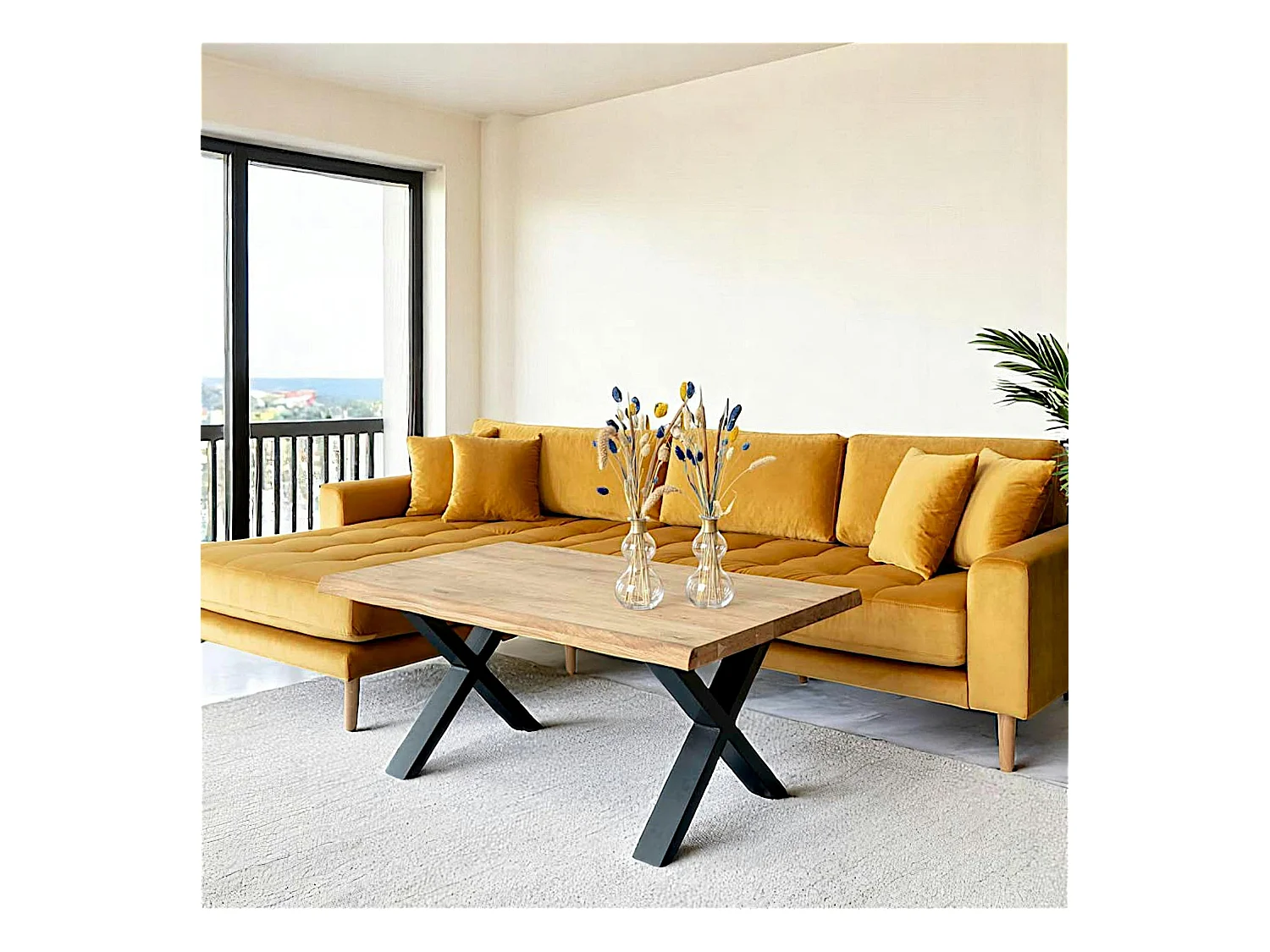 Table basse en bois de chêne blond avec bordures naturelles SAVONE