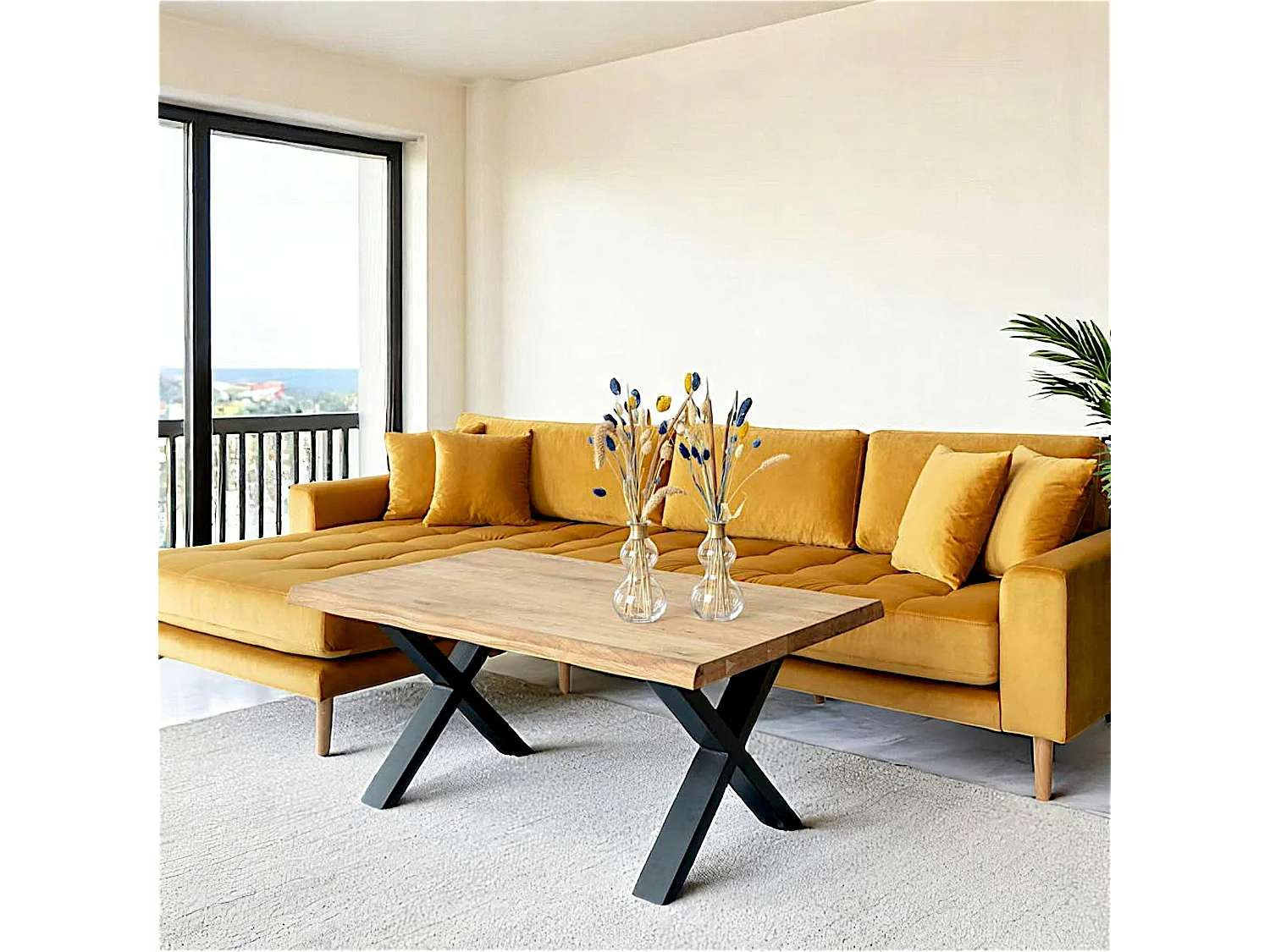 Table basse en bois de chêne blond avec bordures naturelles SAVONE