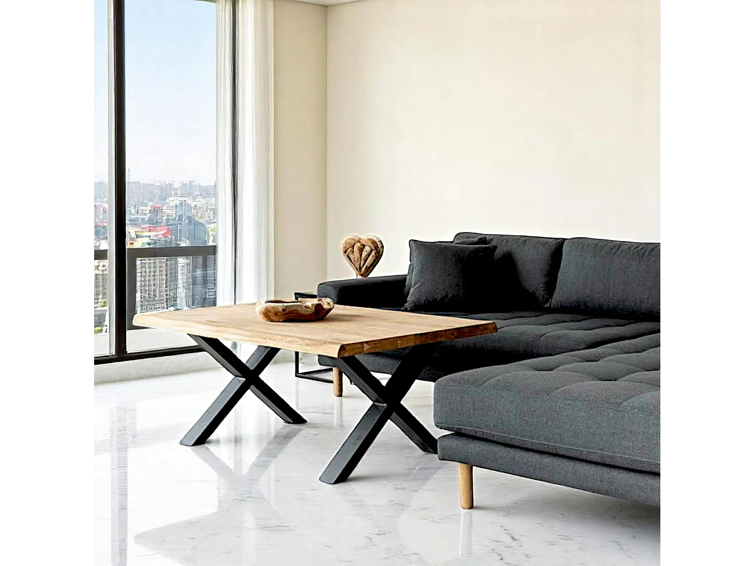 Table basse en bois de chêne blond avec bordures naturelles SAVONE