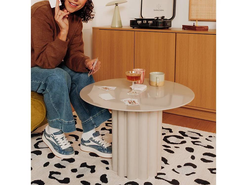 Leon - Table basse ronde en aluminium ø64cm - Beige