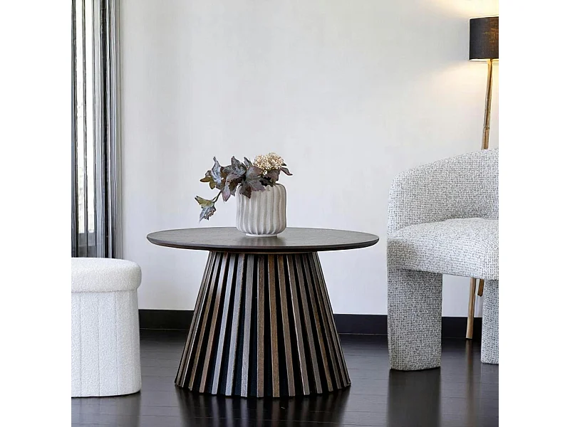 Table basse ronde en chêne brun avec piètement baguette ø70 cm AMSTERDAM