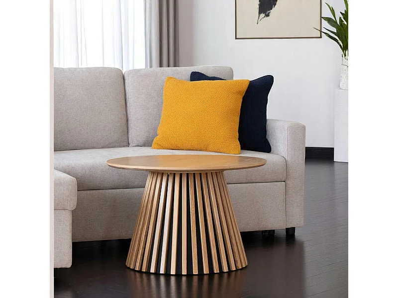 Table basse ronde en chêne clair avec piètement baguette ø70 cm AMSTERDAM