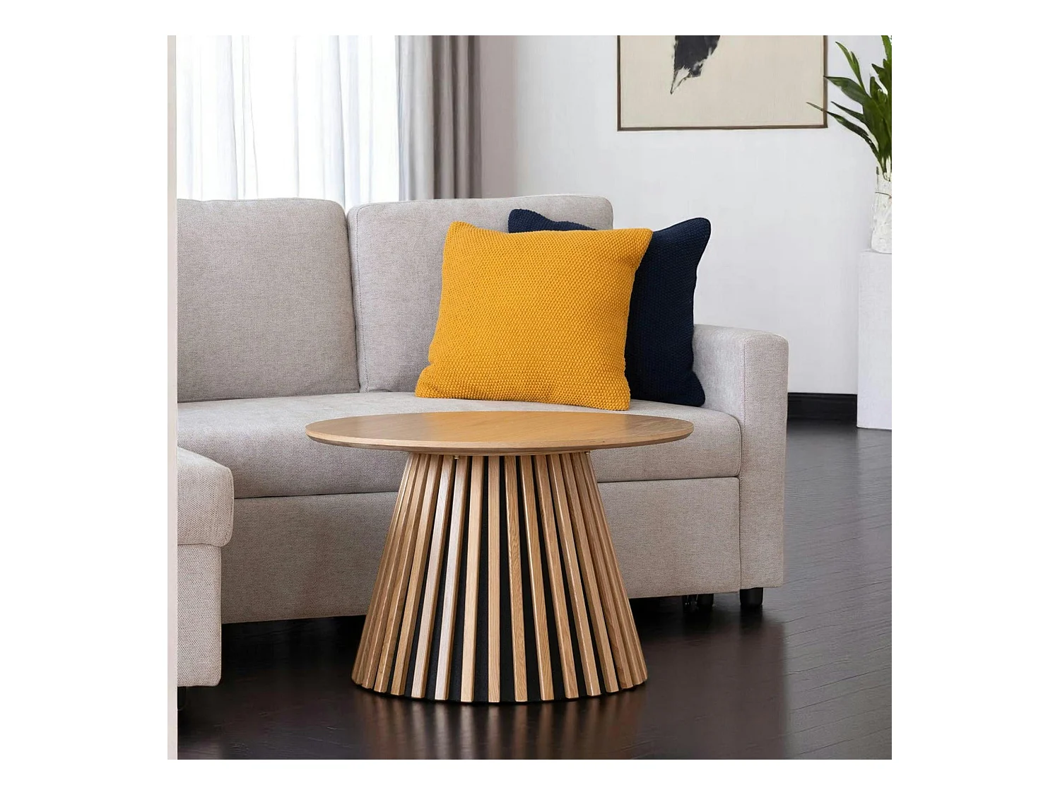 Table basse ronde en chêne clair avec piètement baguette ø70 cm AMSTERDAM