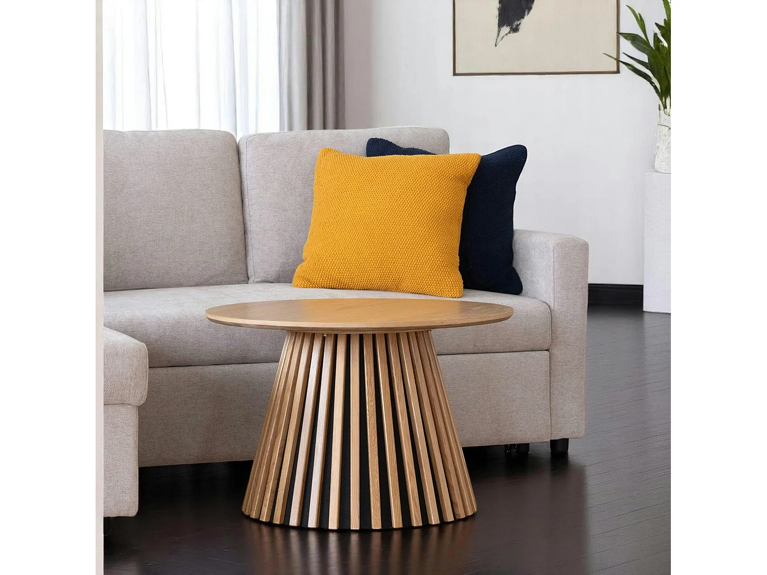 Table basse ronde en chêne clair avec piètement baguette ø70 cm AMSTERDAM