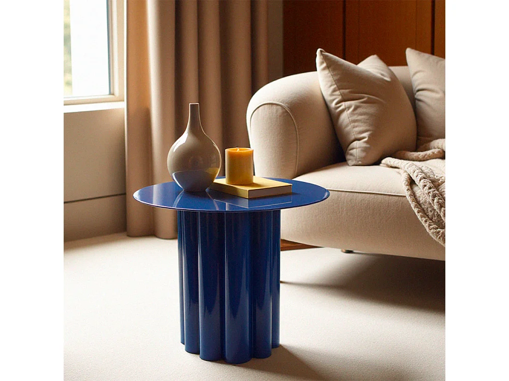 Leon - Table d'appoint ronde en aluminium ø43cm - Bleu