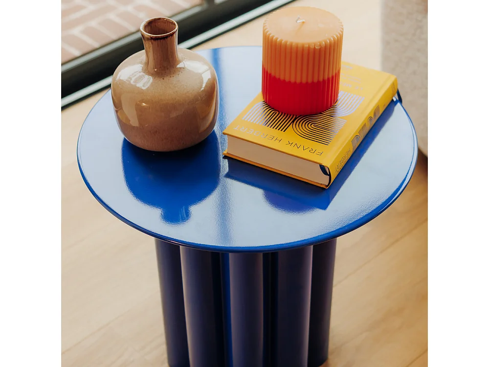 Leon - Table d'appoint ronde en aluminium ø43cm - Bleu