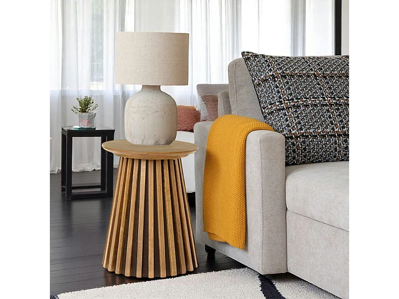 Bout de canapé rond en chêne clair avec piètement baguette ø40 cm AMSTERDAM