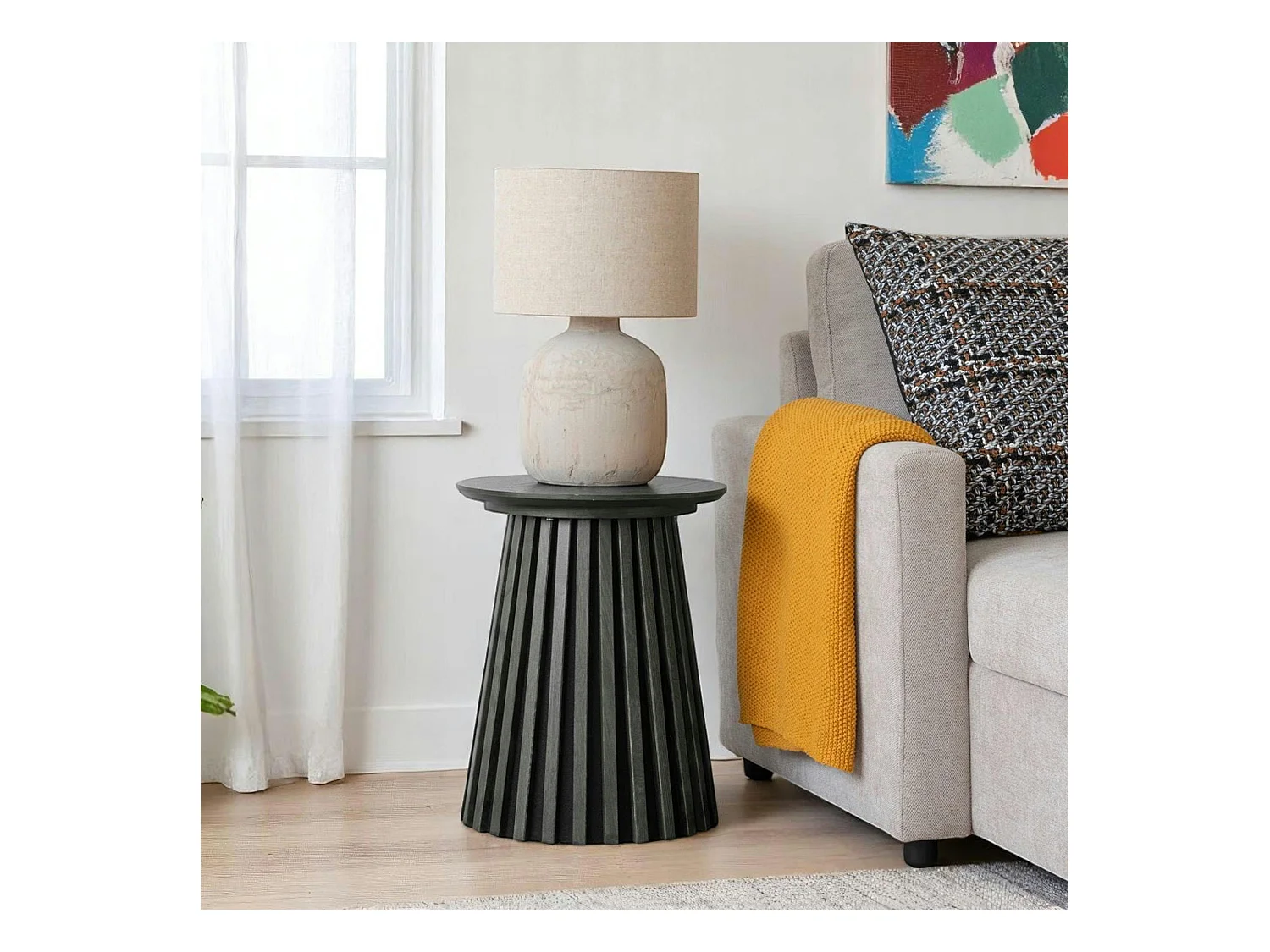 Bout de canapé rond en chêne noir avec piètement baguette ø40 cm AMSTERDAM