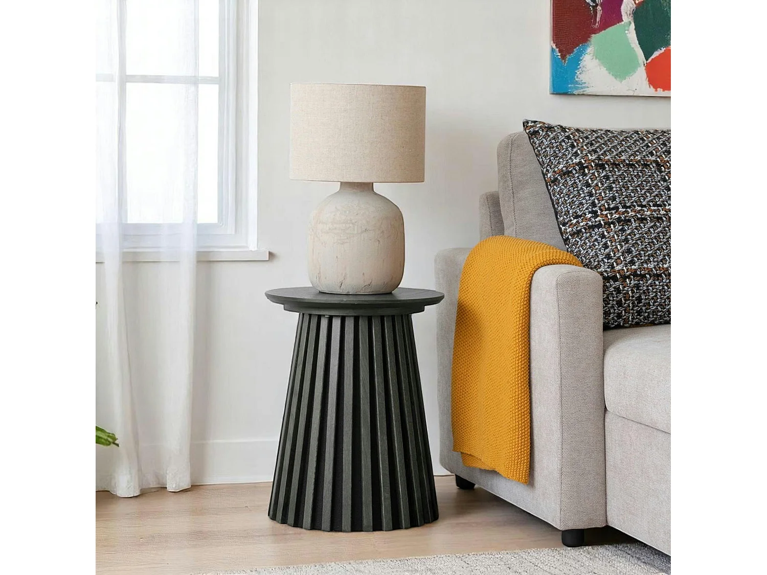 Bout de canapé rond en chêne noir avec piètement baguette ø40 cm AMSTERDAM