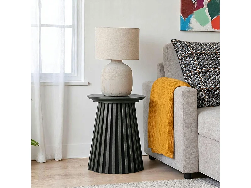 Bout de canapé rond en chêne noir avec piètement baguette ø40 cm AMSTERDAM