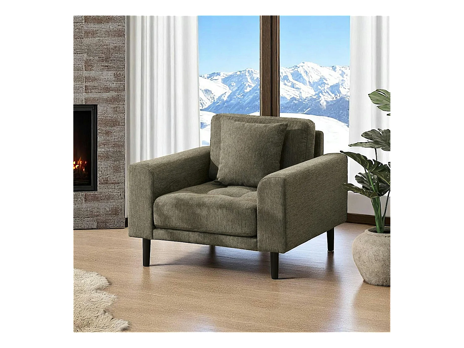 Fauteuil vert olive en tissu AMSTERDAM