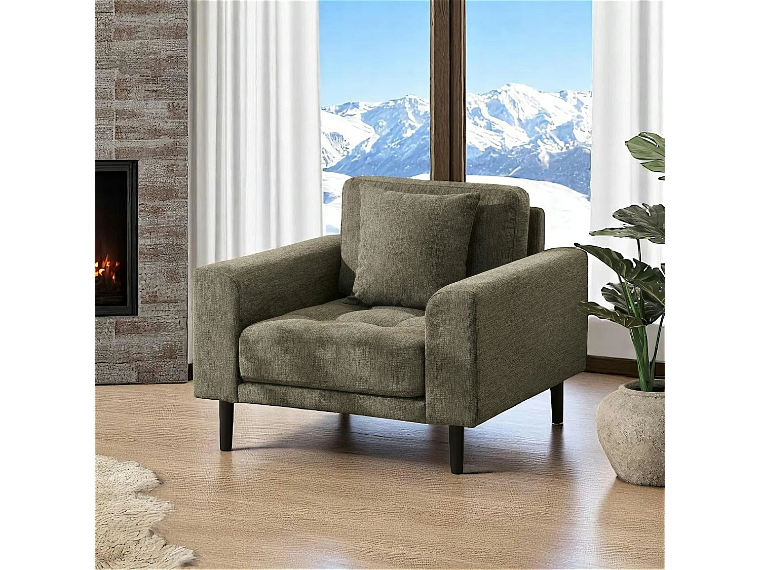 Fauteuil vert olive en tissu AMSTERDAM