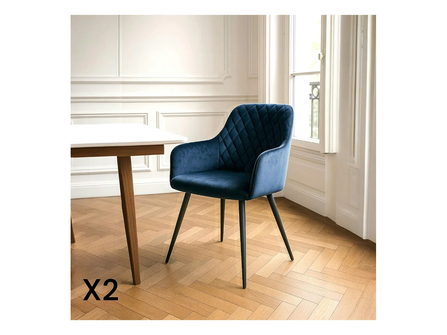 Fauteuil de table en velours bleu nuit (lot de 2) SAVONE