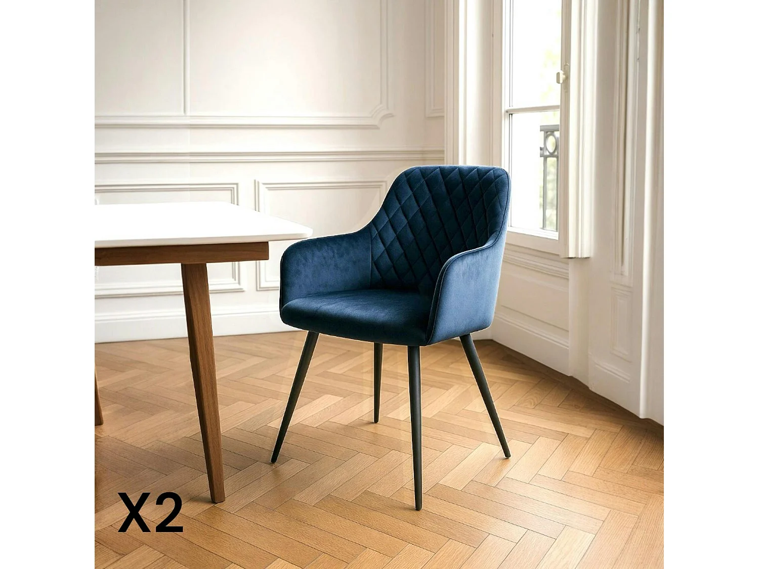 Fauteuil de table en velours bleu nuit (lot de 2) SAVONE