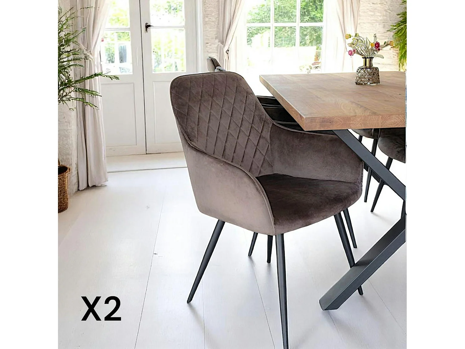 Fauteuil de table en velours taupe (lot de 2) SAVONE