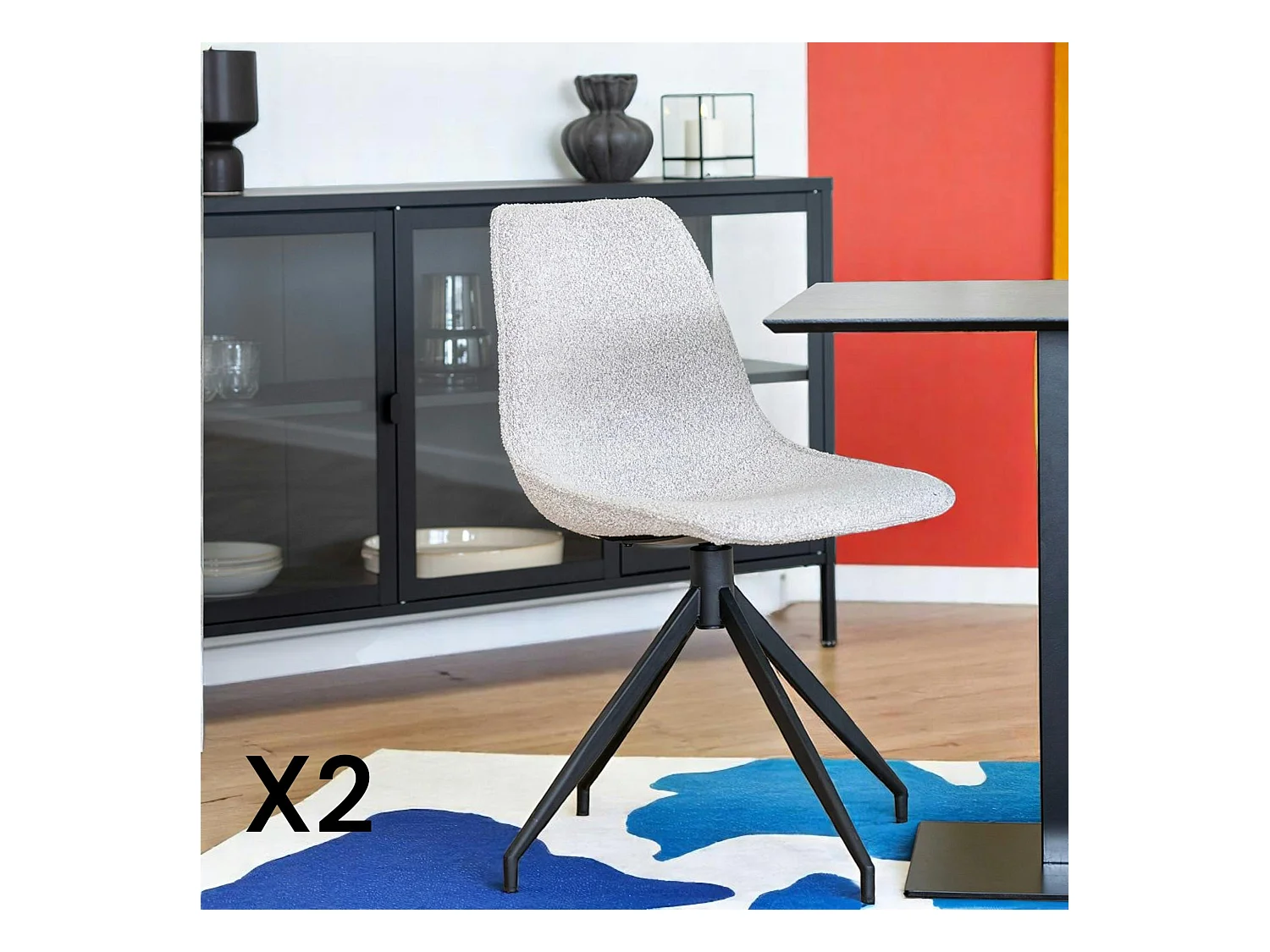 Chaise pivotante en bouclette blanc sable (lot de 2) AMSTERDAM