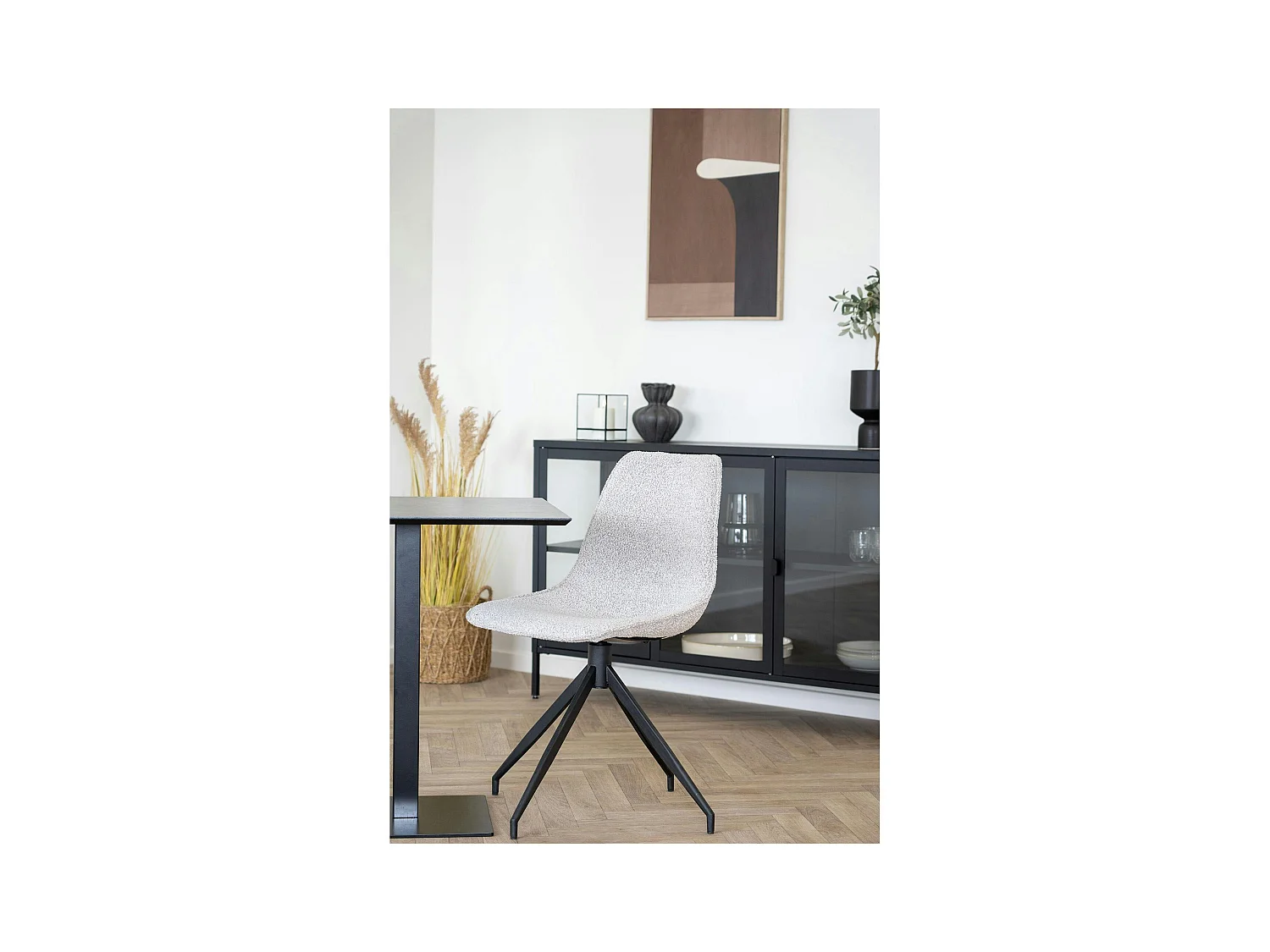 Chaise pivotante en bouclette blanc sable (lot de 2) AMSTERDAM