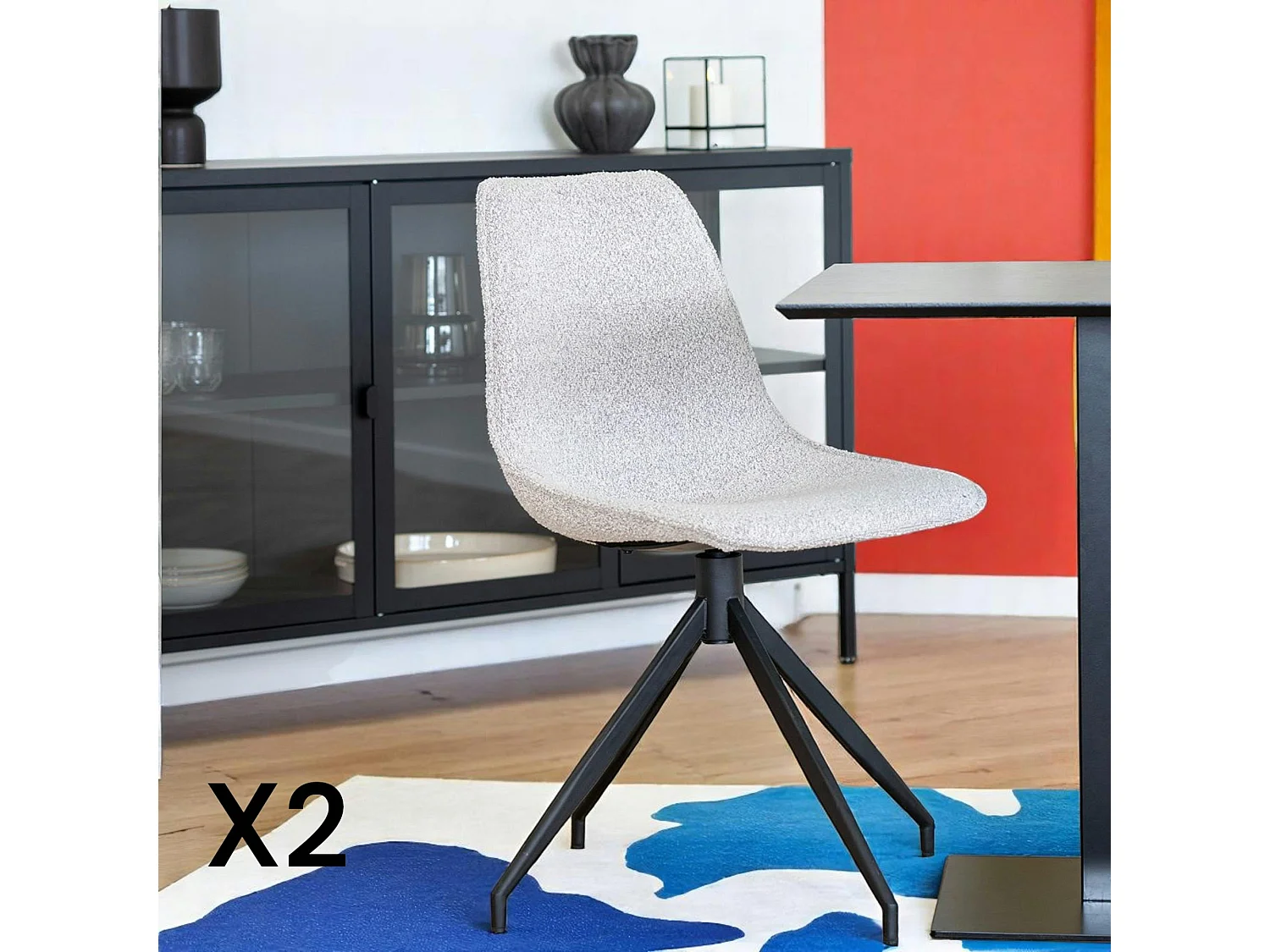 Chaise pivotante en bouclette blanc sable (lot de 2) AMSTERDAM