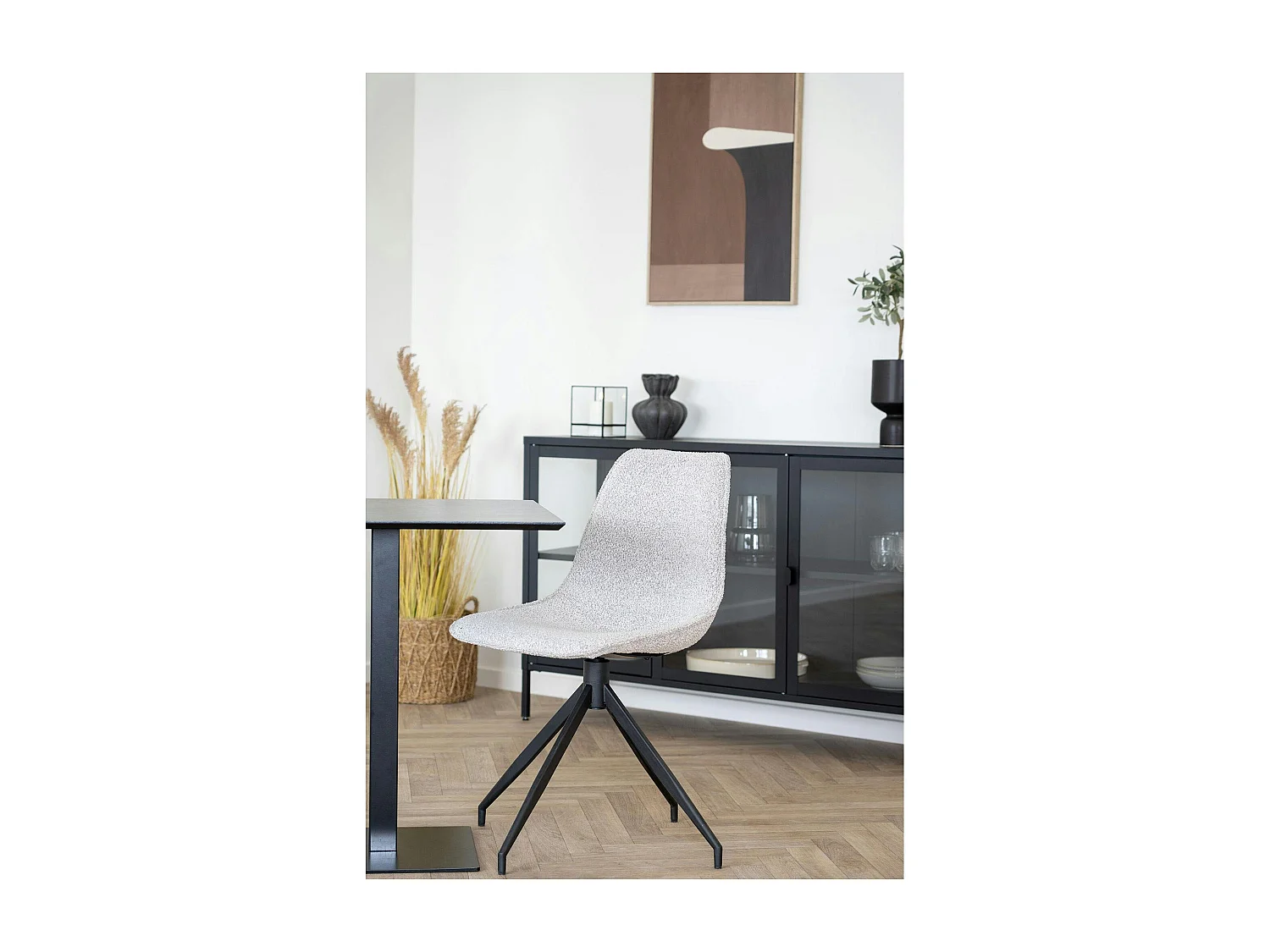 Chaise pivotante en bouclette blanc sable (lot de 2) AMSTERDAM