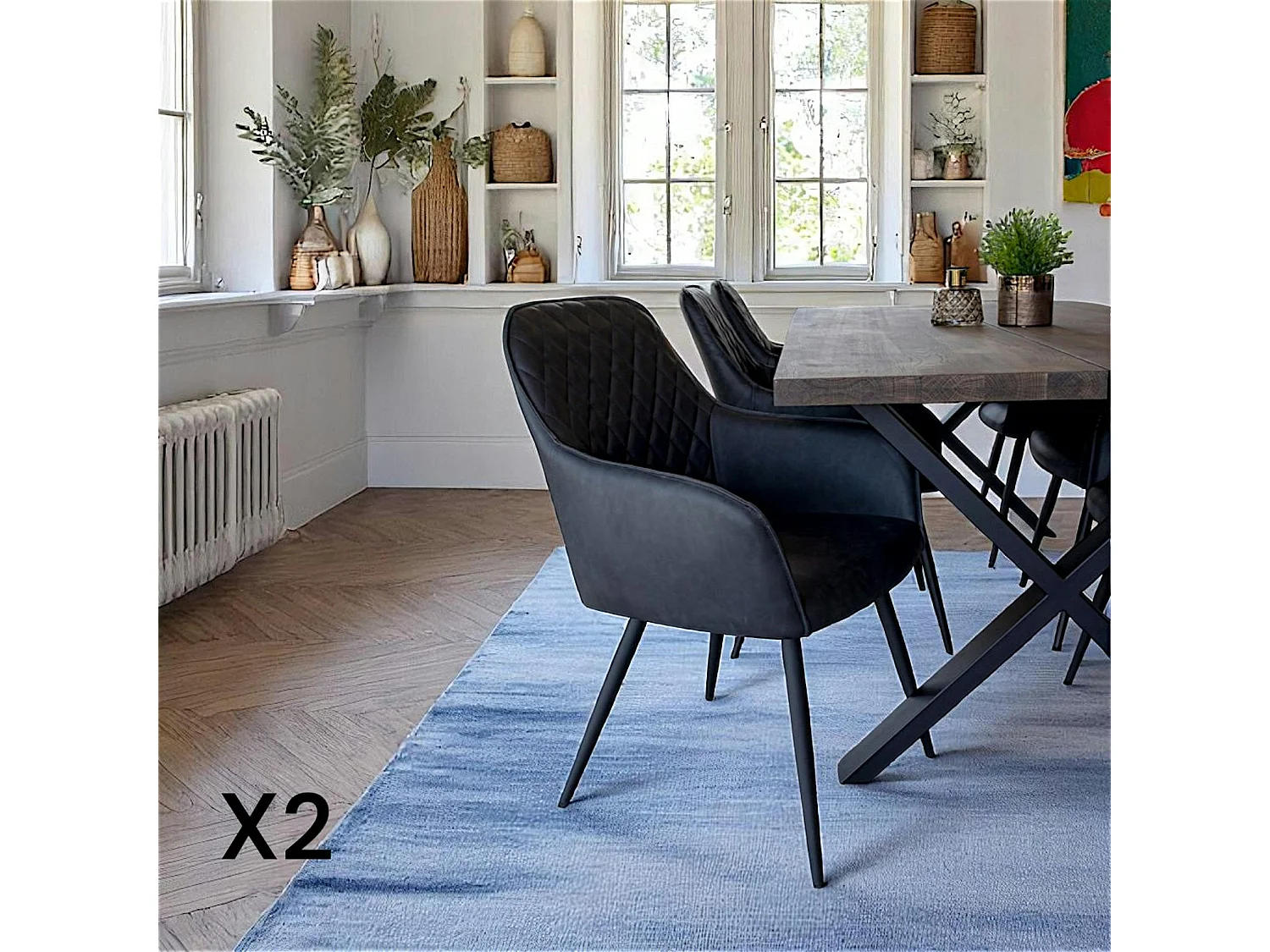 Fauteuil de table gris foncé vintage (lot de 2) SAVONE