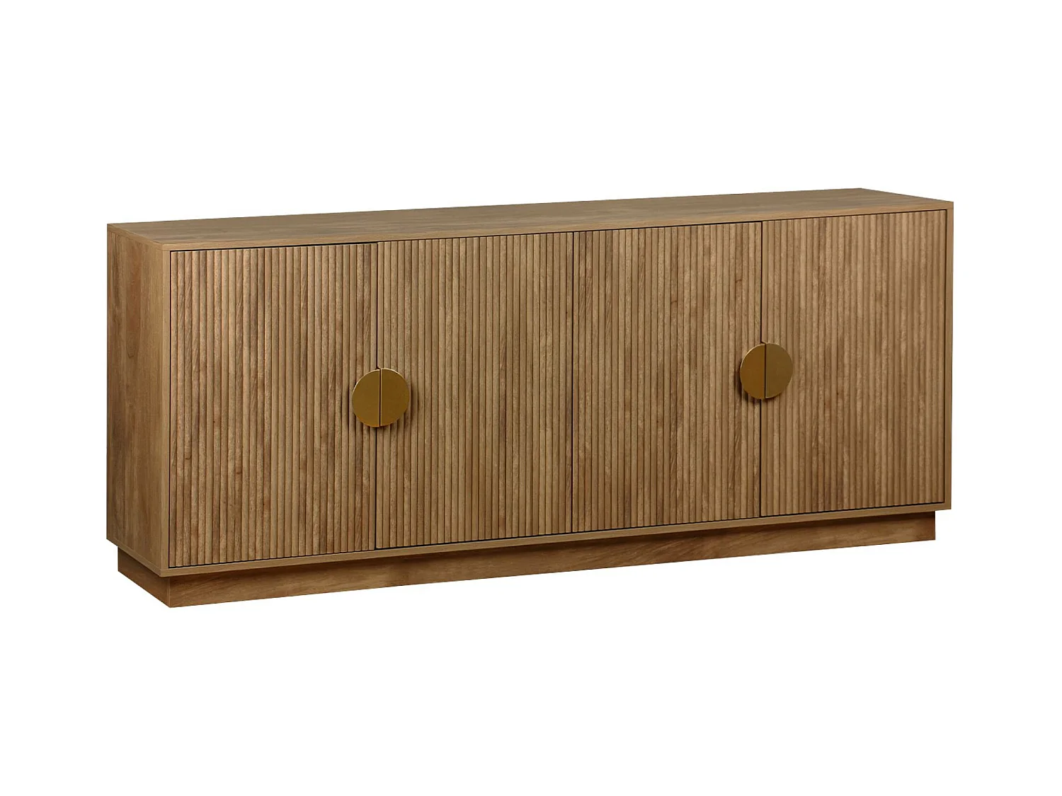 Buffet exotique 4 portes. décor bois de manguier rainuré. buffet bas. poignées en métal doré. L 180 x P 40 x H 75cm