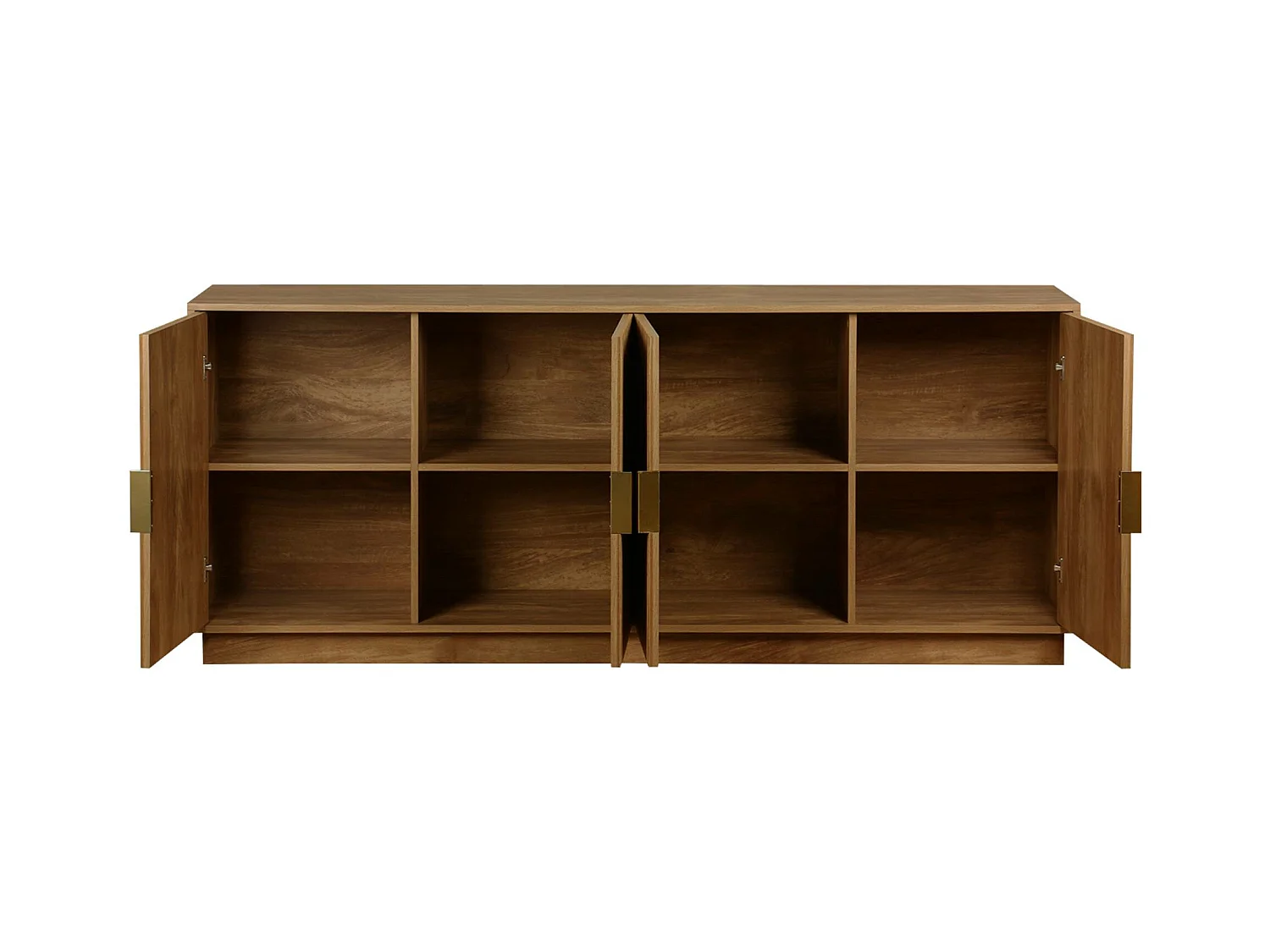 Buffet exotique 4 portes. décor bois de manguier rainuré. buffet bas. poignées en métal doré. L 180 x P 40 x H 75cm