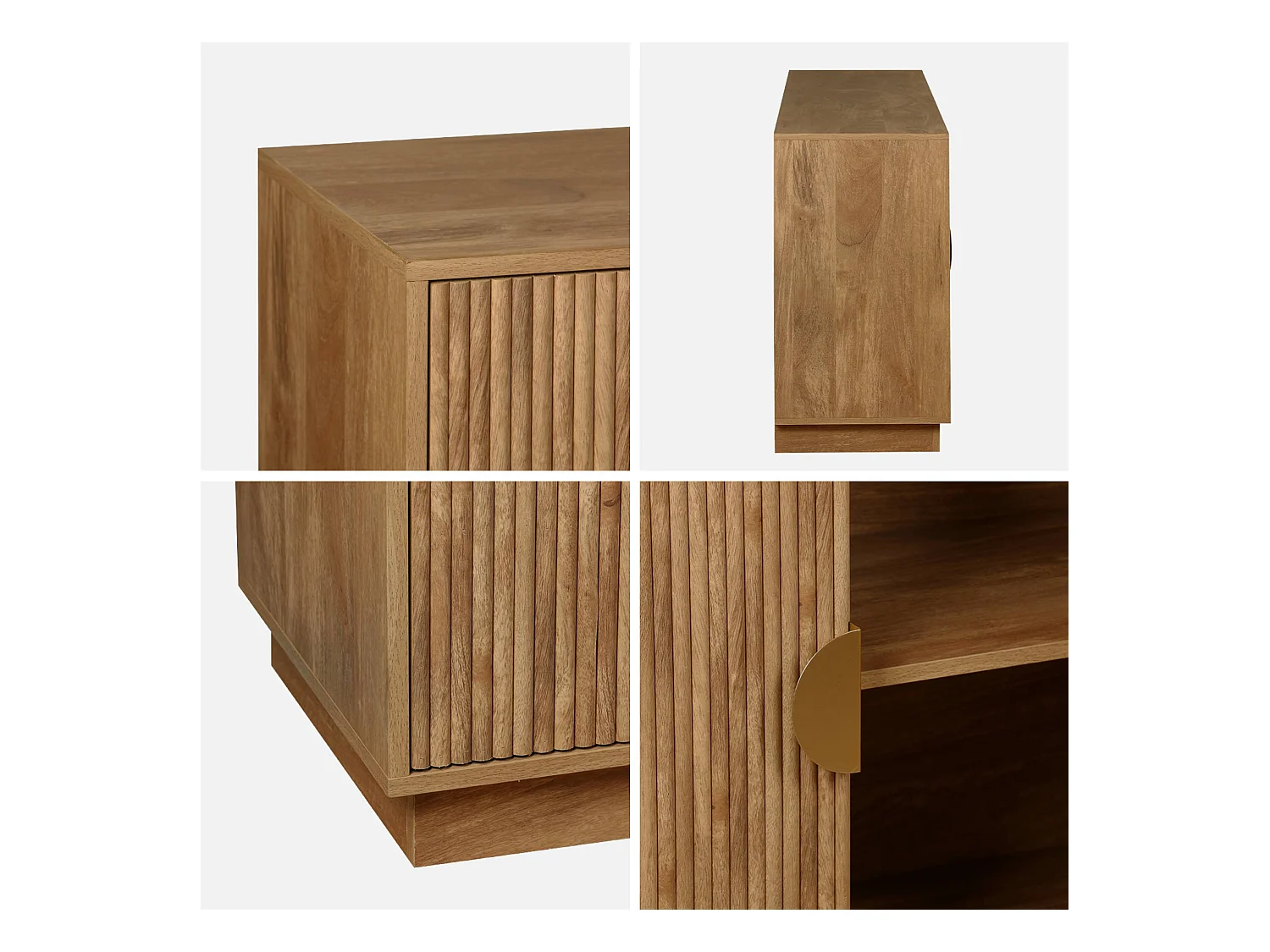 Buffet exotique 4 portes. décor bois de manguier rainuré. buffet bas. poignées en métal doré. L 180 x P 40 x H 75cm