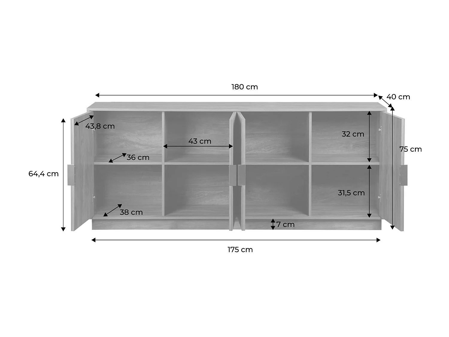 Credenza esotica a 4 ante, 180cm, albero di mango