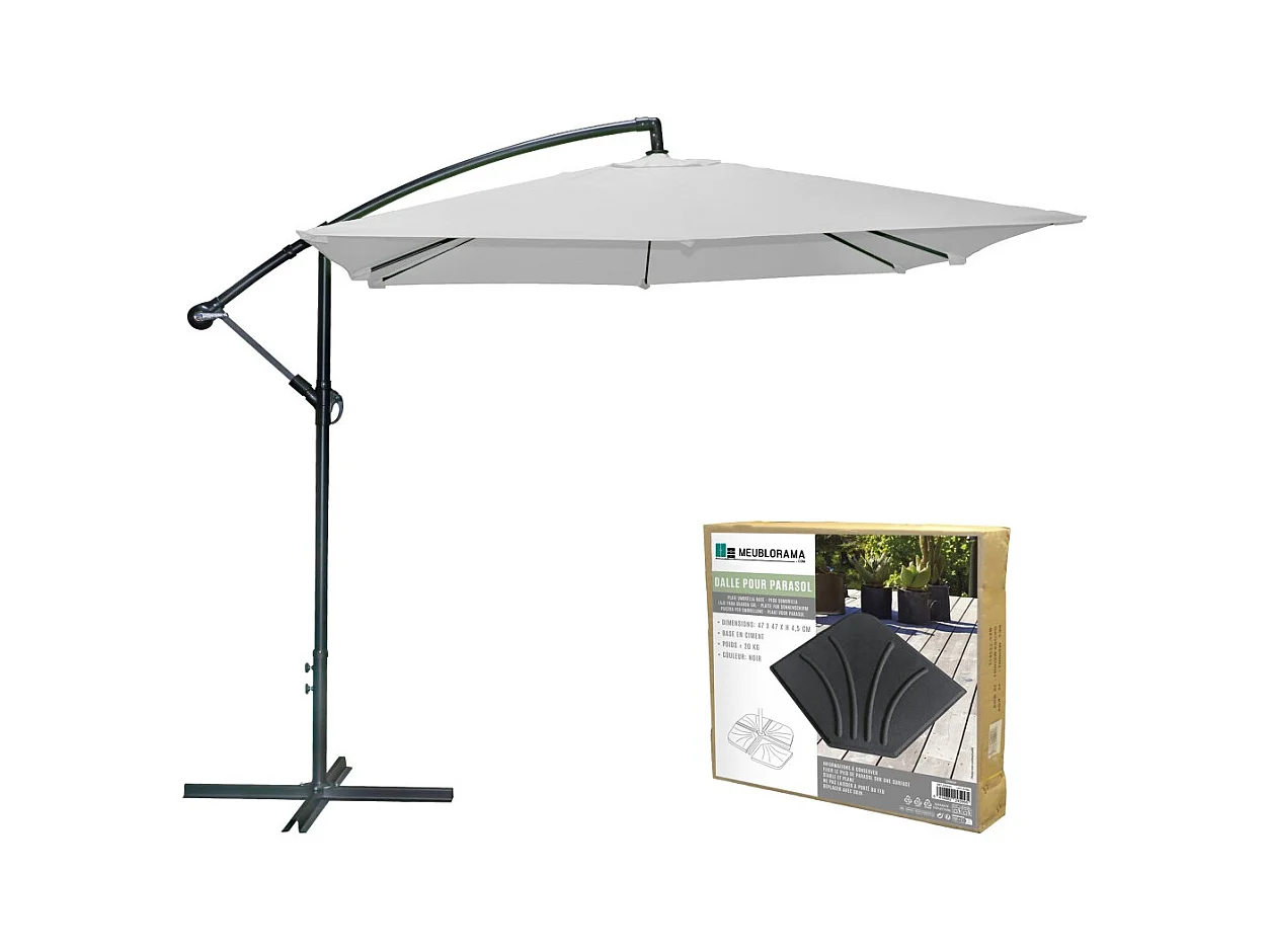 Pack sombrilla lateral gris claro + losa de hormigón – Elegancia, sombra XXL y estabilidad asegurada