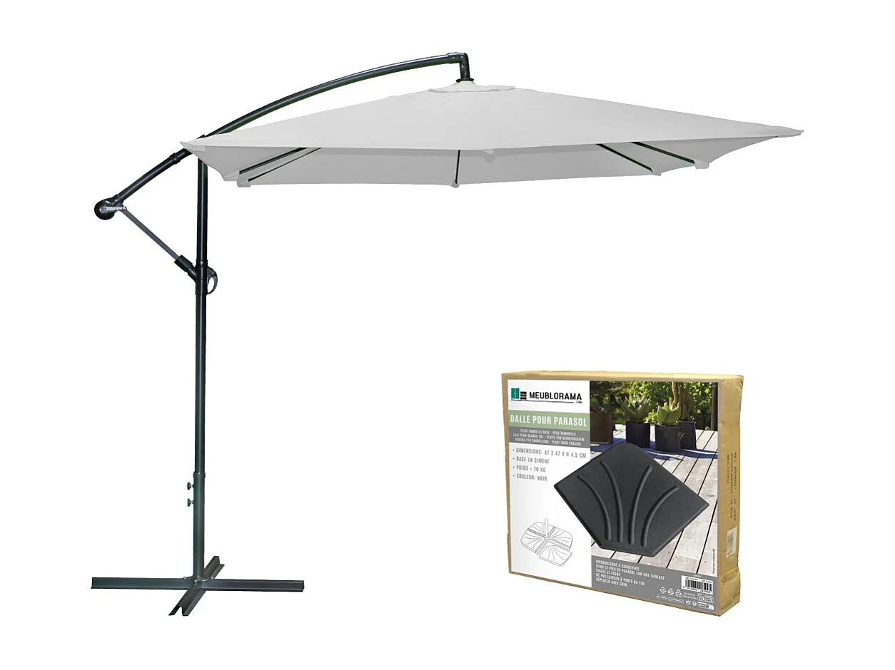 Pack guarda-sol lateral cinza claro + base de concreto – Elegância, sombra XXL e estabilidade garantida