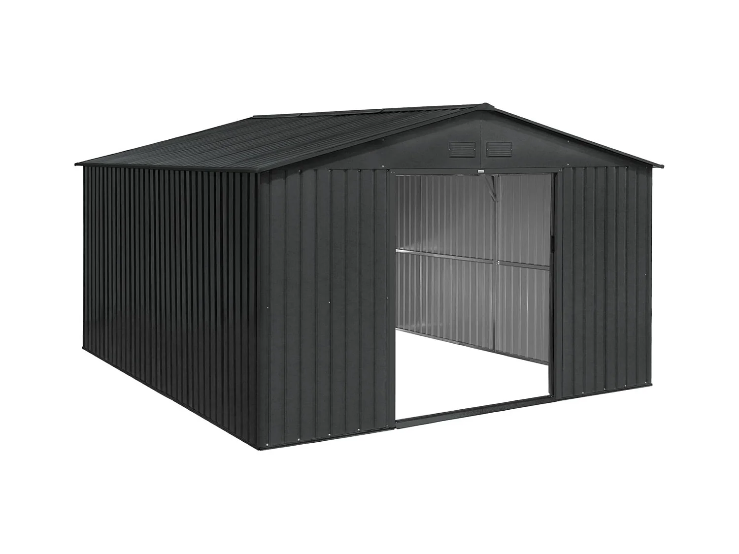 Abri de jardin en métal - Slack - 12.99 m² anthracite - Deux portes coulissantes. kit de fixation sol inclus. L 341 x 386 x 211cm