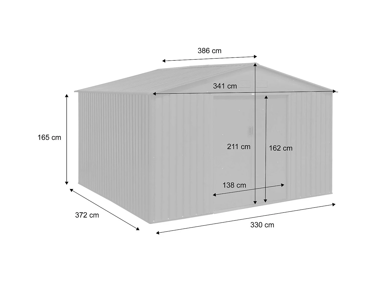 Abri de jardin en métal - Slack - 12.99 m² anthracite - Deux portes coulissantes. kit de fixation sol inclus. L 341 x 386 x 211cm