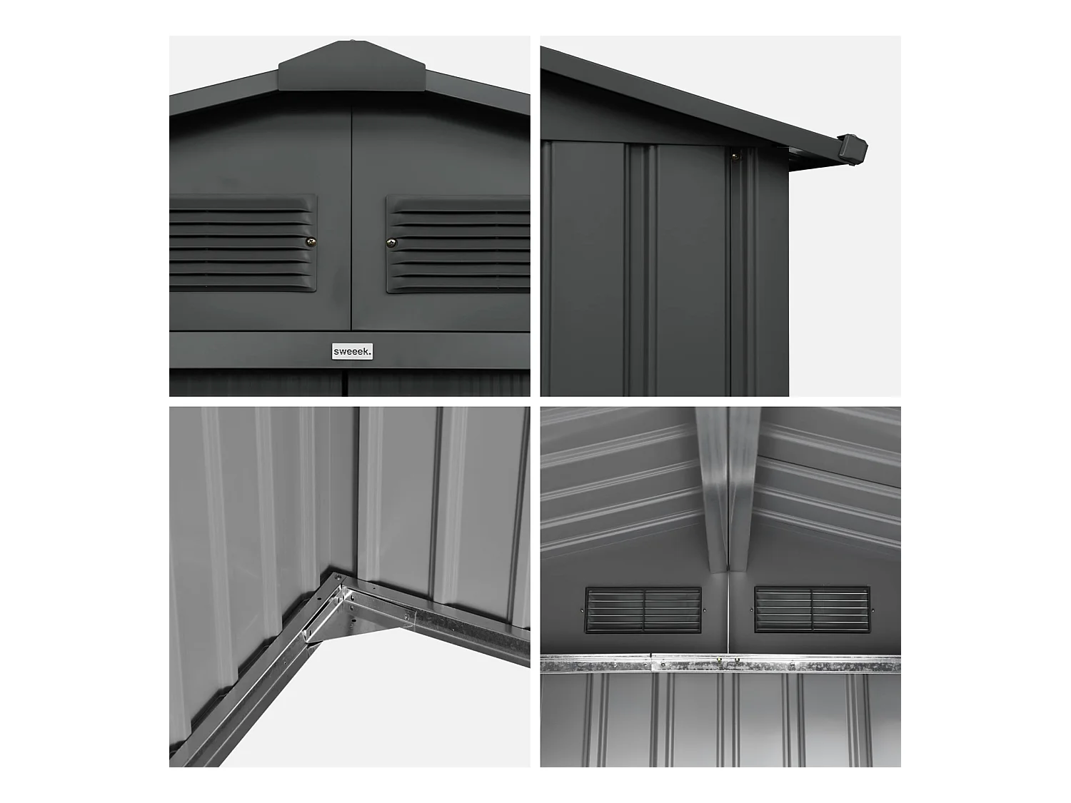 Abri de jardin en métal - Slack - 12.99 m² anthracite - Deux portes coulissantes. kit de fixation sol inclus. L 341 x 386 x 211cm