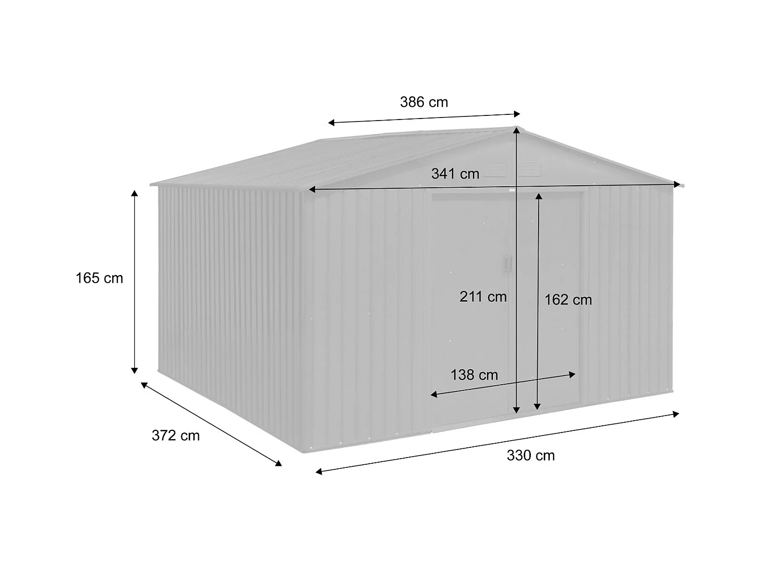 Abri de jardin en métal - Slack - 12.99 m² anthracite - Deux portes coulissantes. kit de fixation sol inclus. L 341 x 386 x 211cm