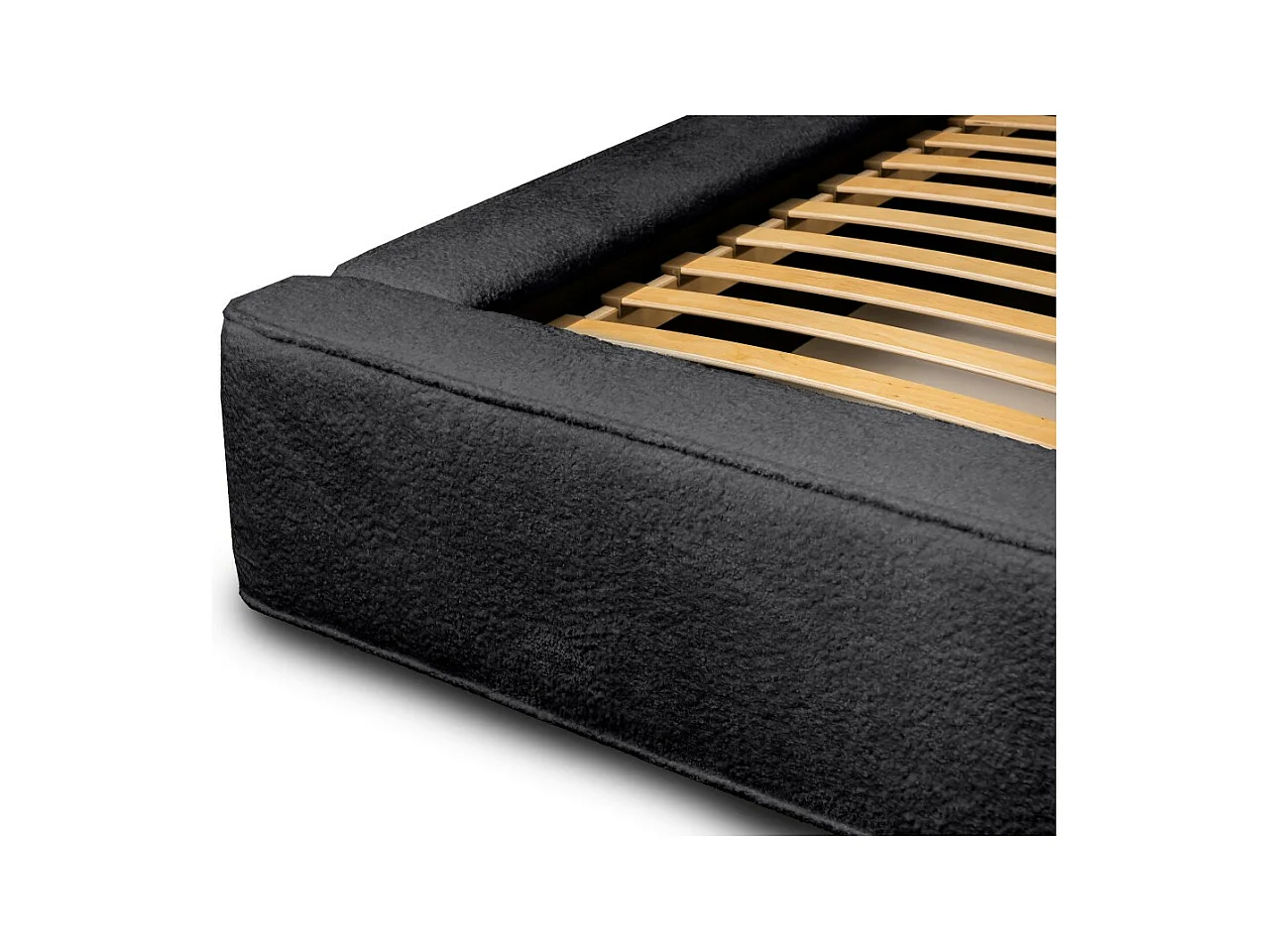 Lit coffre DENALI – Antracite profundo bouclé – 140x200 cm – Tecido veludo macio – Estrado elevatório – Armazenamento integrado