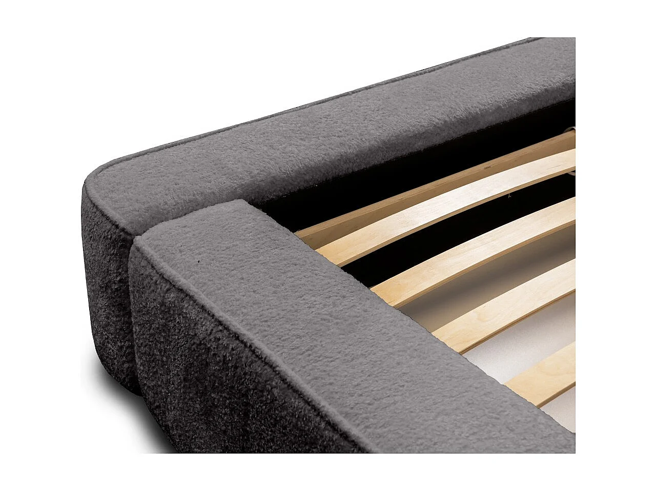 Lit coffre DENALI – Gris ceniza rizado – 140x200 cm – Tela terciopelo suave – Somier elevable – Almacenamiento integrado