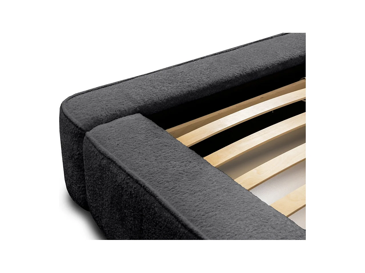 Lit coffre DENALI – Antracita profundo bouclé – 160x200 cm – Tela terciopelo suave – Somier elevable – Almacenamiento integrado