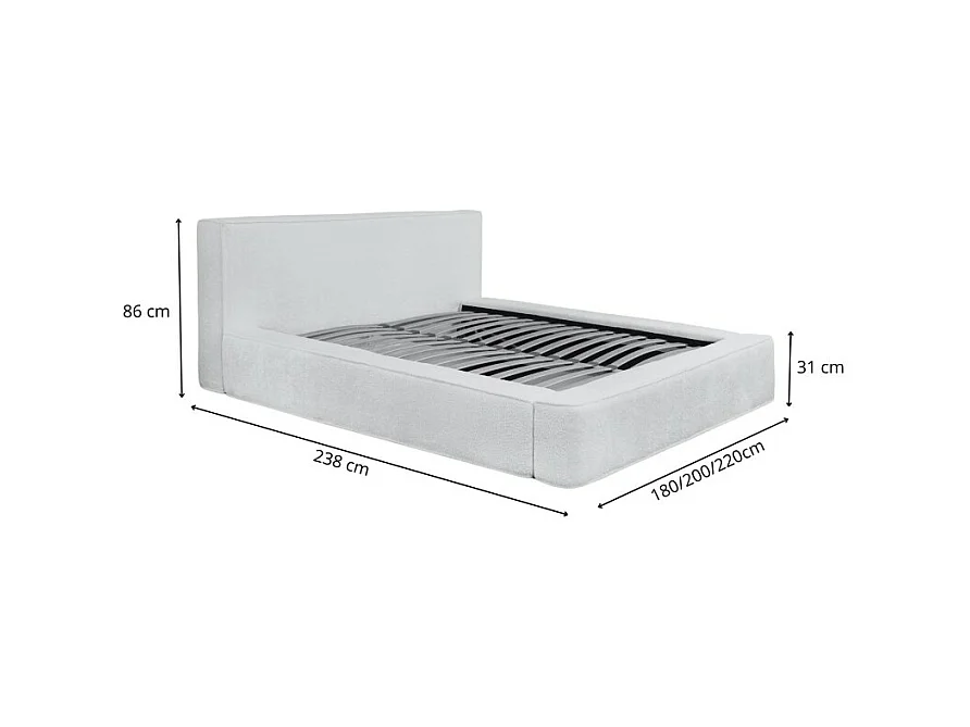 Lit coffre DENALI – Antracite profundo bouclé – 180x200 cm – Tecido de veludo macio – Estrado elevatório – Armazenamento integrado